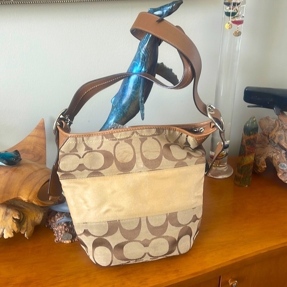 Coach Handbags - COACH Bucket Shoulder Bag: Beige Stripe